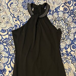 Elegant Black Halter Dress with Embellished Neckline